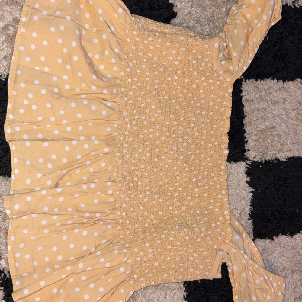 Abercrombie & Fitch Yellow Polka Dot Smocked Crop Top